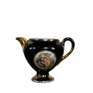 Vintage German Porcelain Creamer & Sugar Bowl Set, Cobalt Blue and Gold Gilded